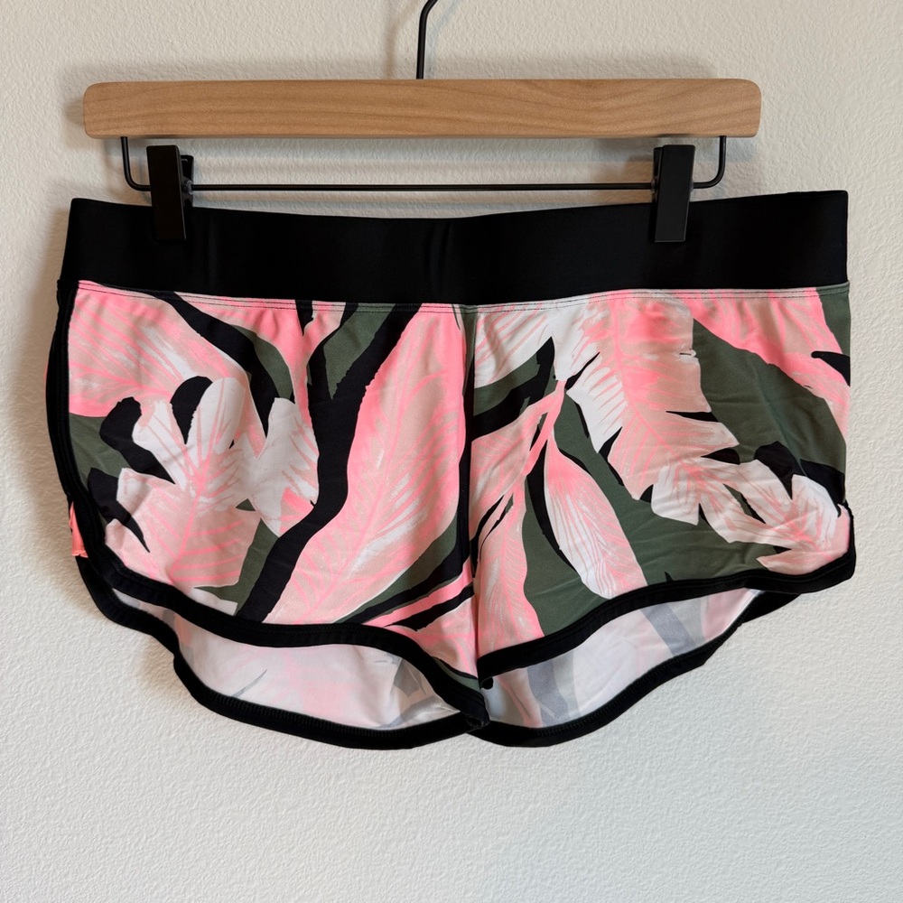 Body Glove Pink Green Tropical Print Athletic Shorts